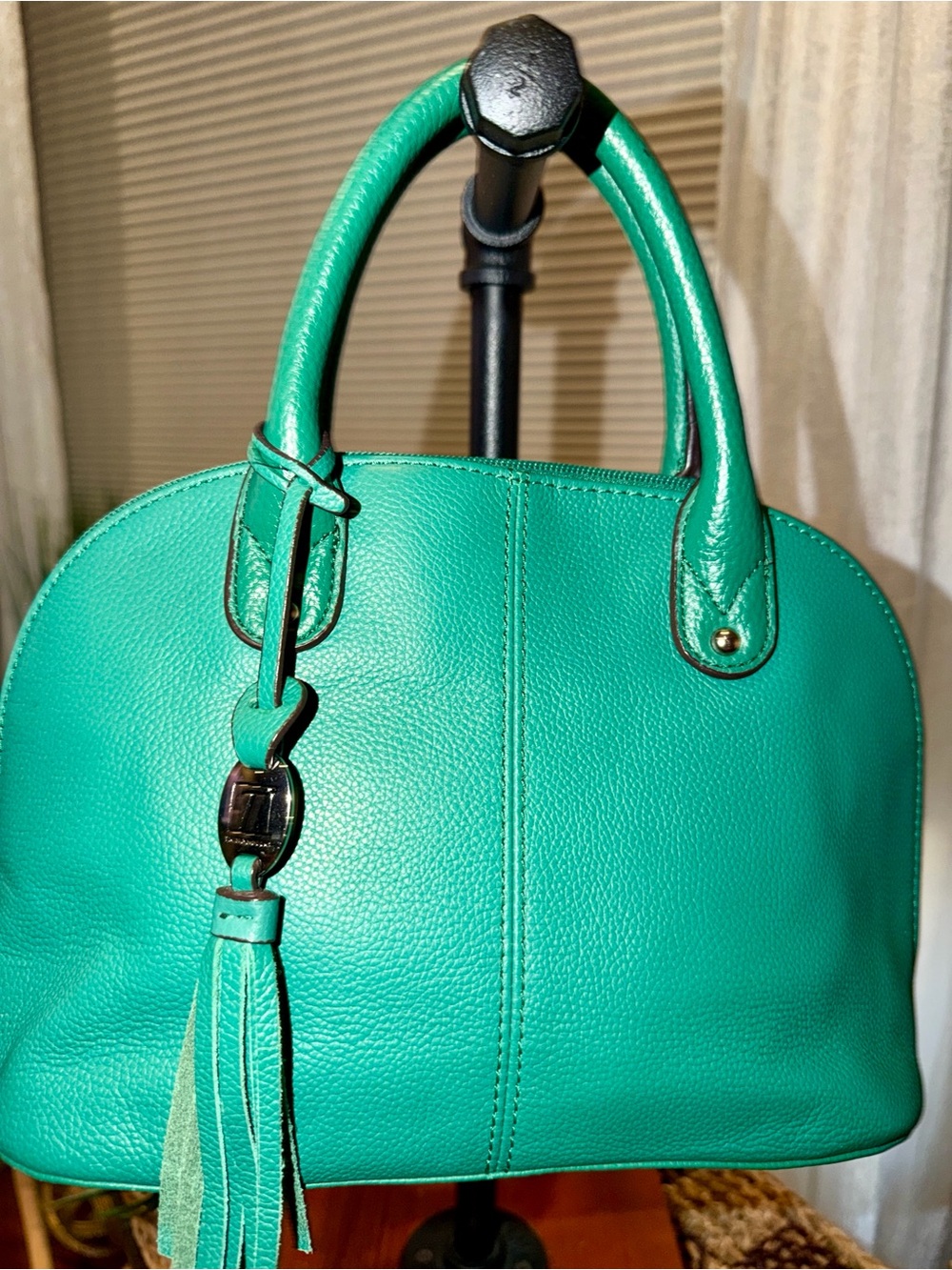 Teal Pebbled Leather Dome Satchel - Women's Handbag